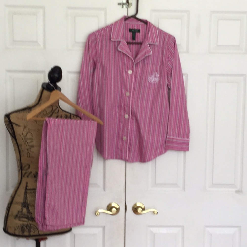 Ralph Lauren cotton pink striped pajama set size M
